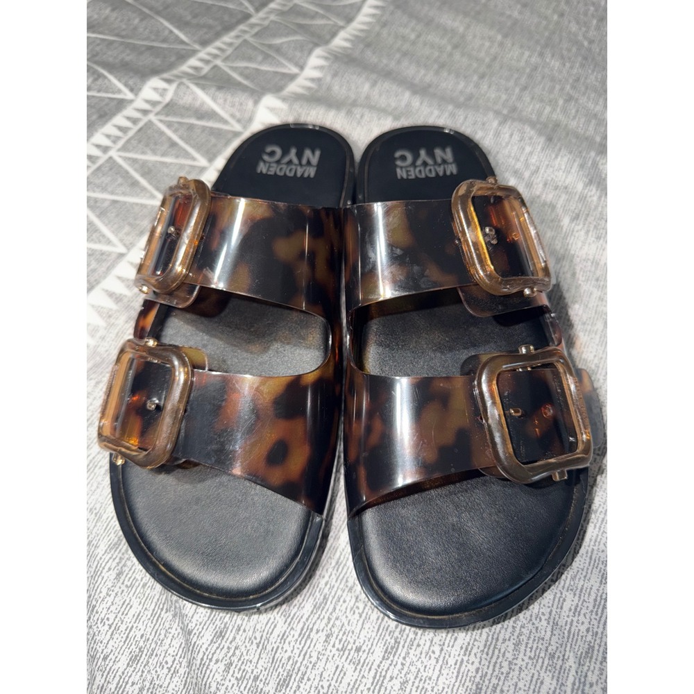 Madden NYC Women Tortoise Shell Double Buckle Slide Sandals Size 6
